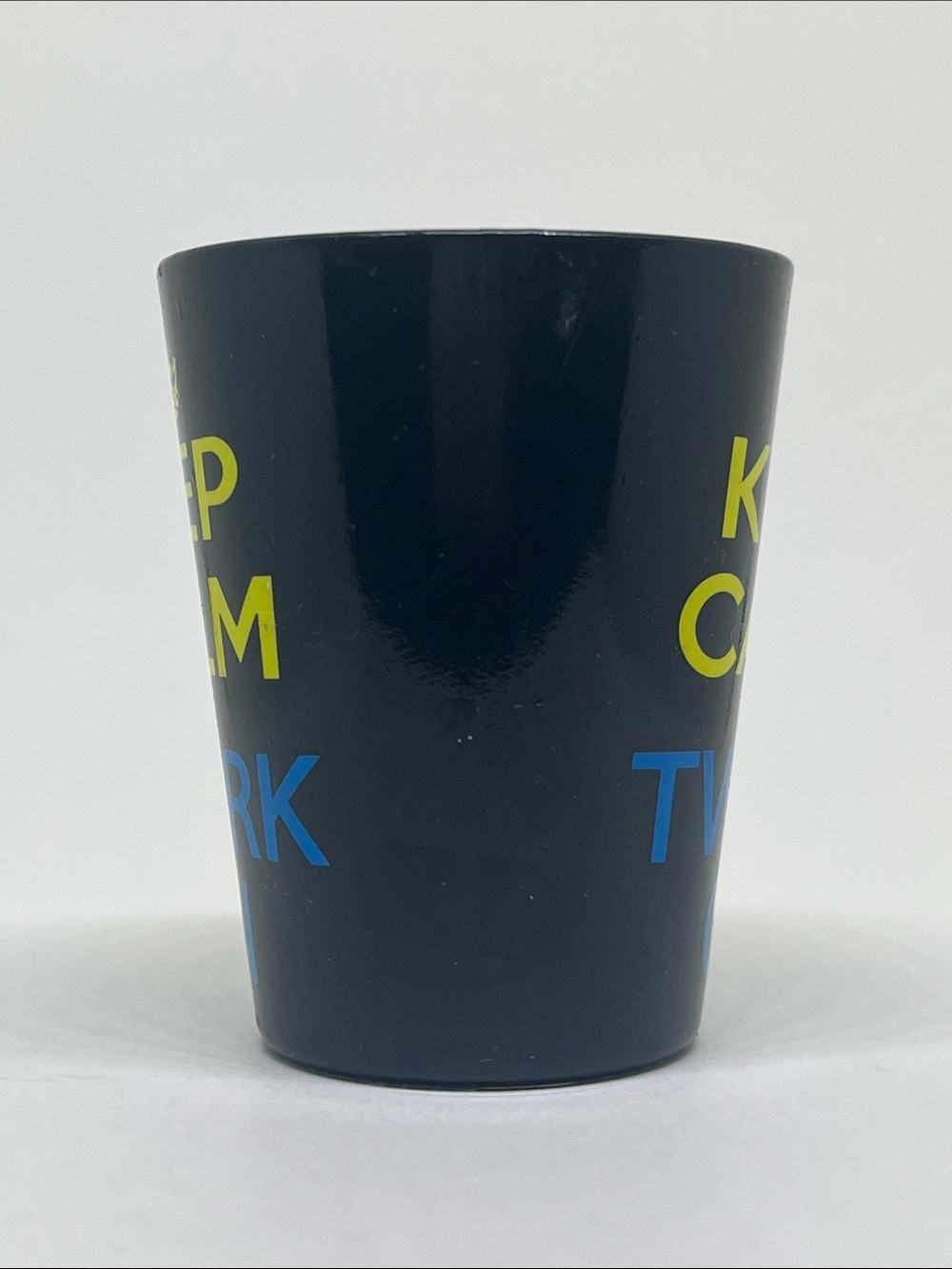 Keep Calm and Twerk On Black Shot Glass with Lime & Blue Print - Picture 2 of 5